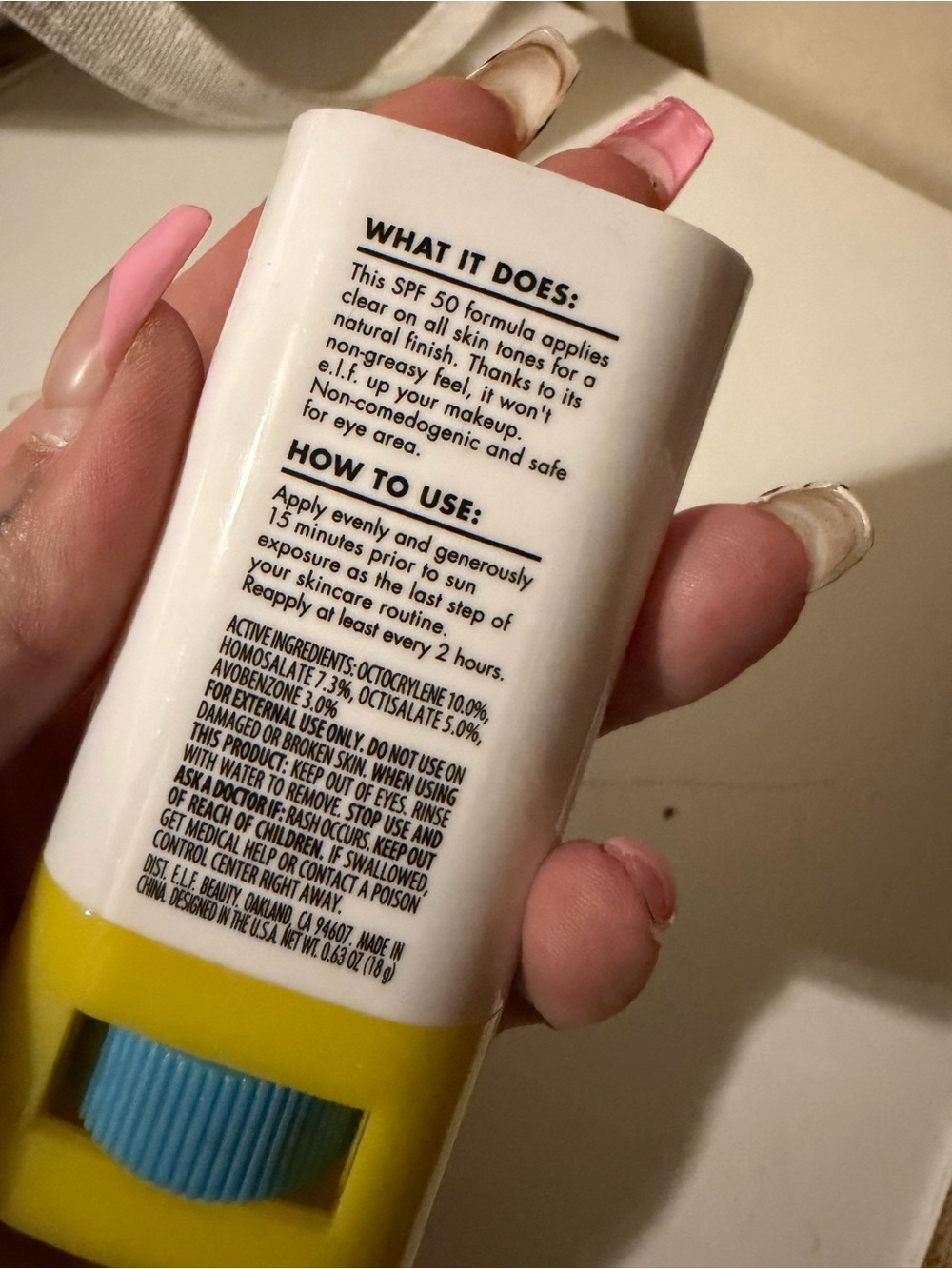 ELF Yellow & White Sunto uchable Invisi Clear Sunscreen Stick SPF 50 - Picture 3 of 5